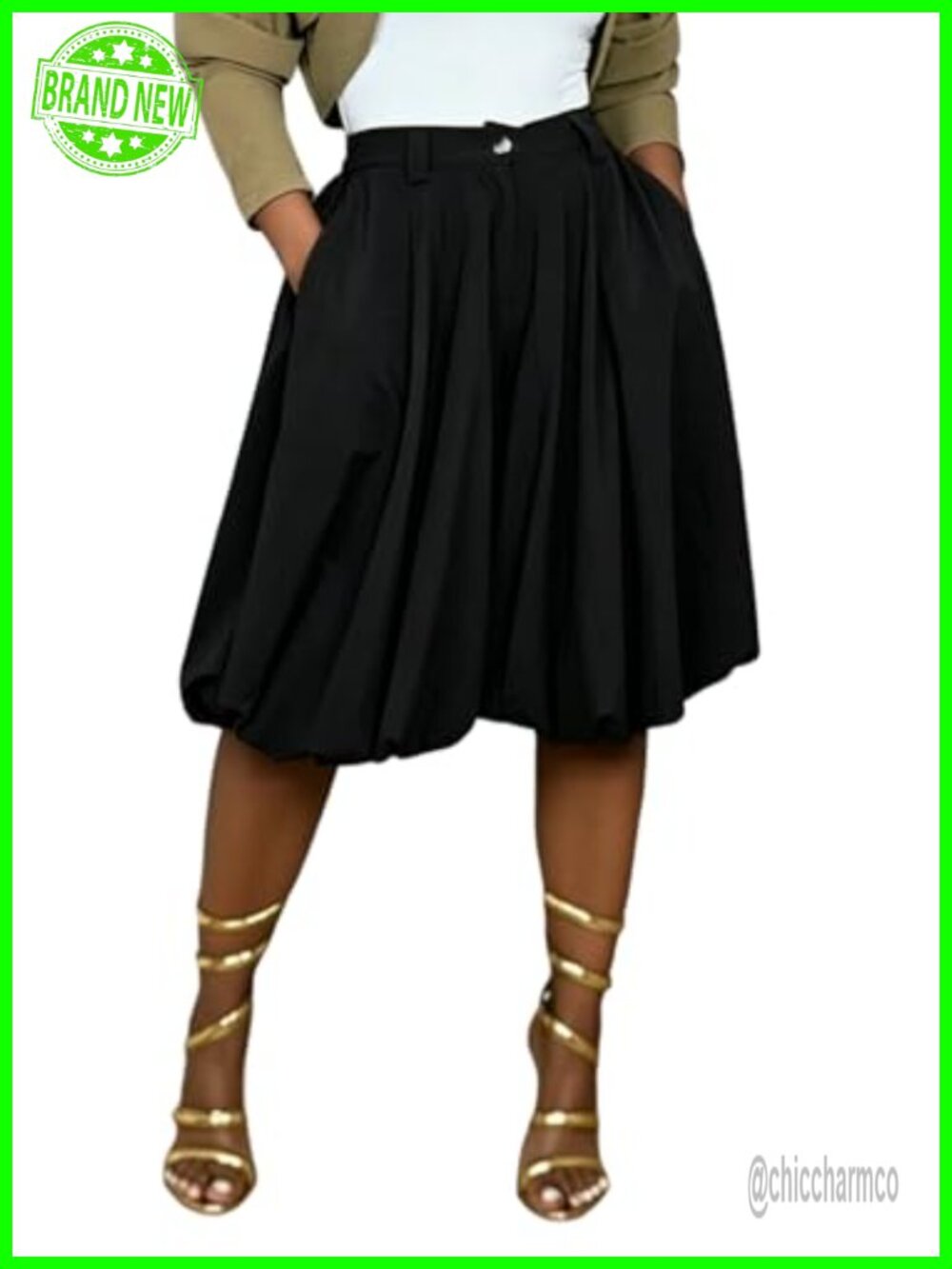 Women Wide Leg Palazzo Capri Pants High Waisted Pleated Bubble Cropped Pants